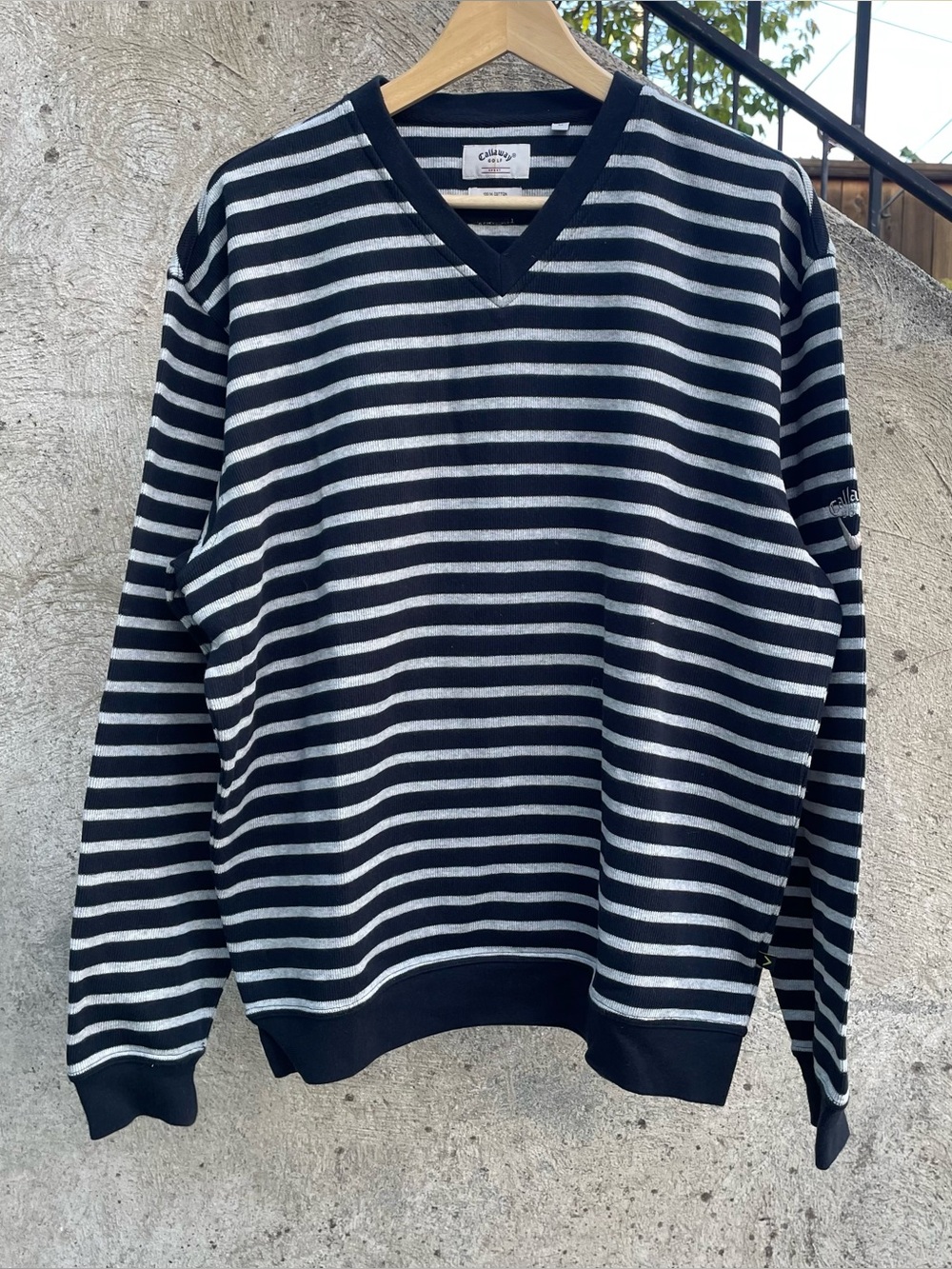 Y2k Callaway Golf striped heavyweight v neck sweatshirt size medium